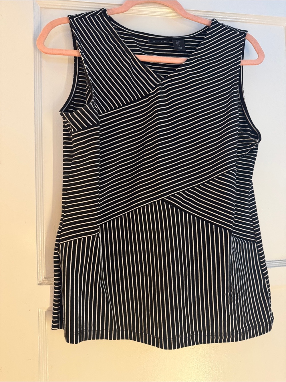 Tahari Black and White Striped Sleeveless Tank